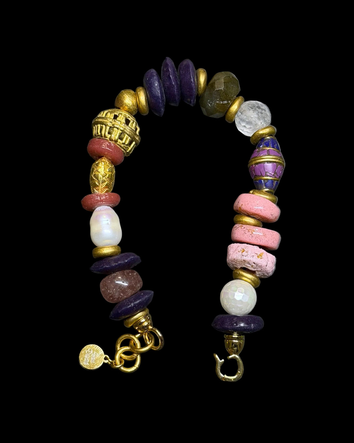 Plush Violet Krobo Brass Bracelet