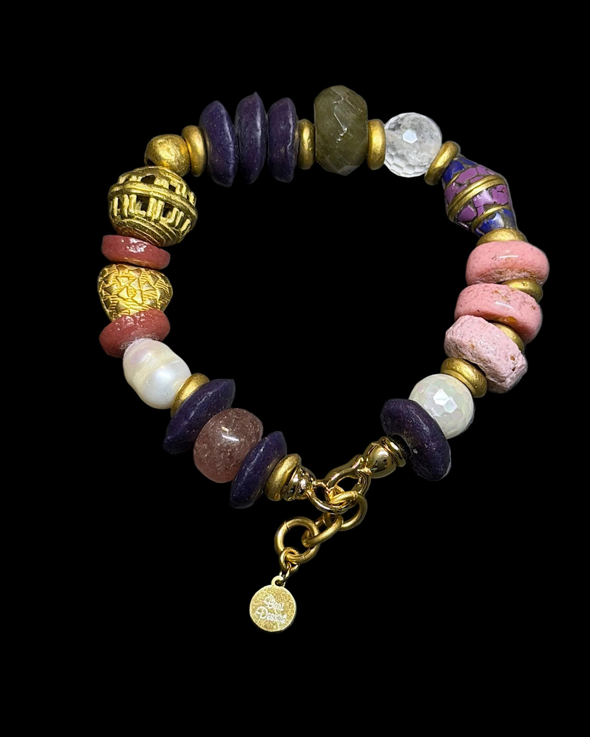 Plush Violet Krobo Brass Bracelet